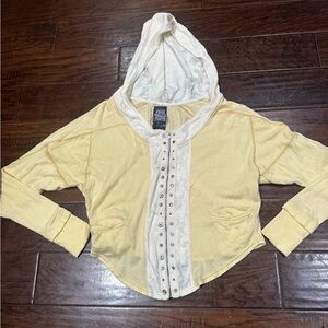 Vintage Free People Cream and Yellow Hooded Shirt size M